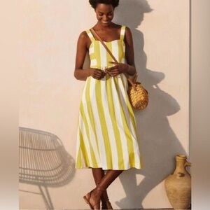 Boden Lucy Jersey Yellow and White Striped Midi Sundress Dress Size 14